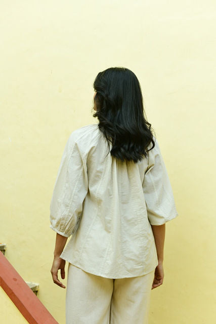 Azure And Indigo - Folk Blouse - Oat