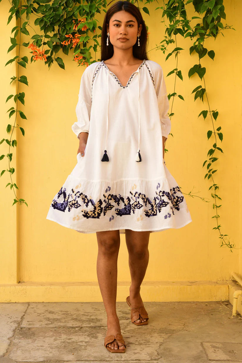 Azure And Indigo - Paradise Shift Dress - White