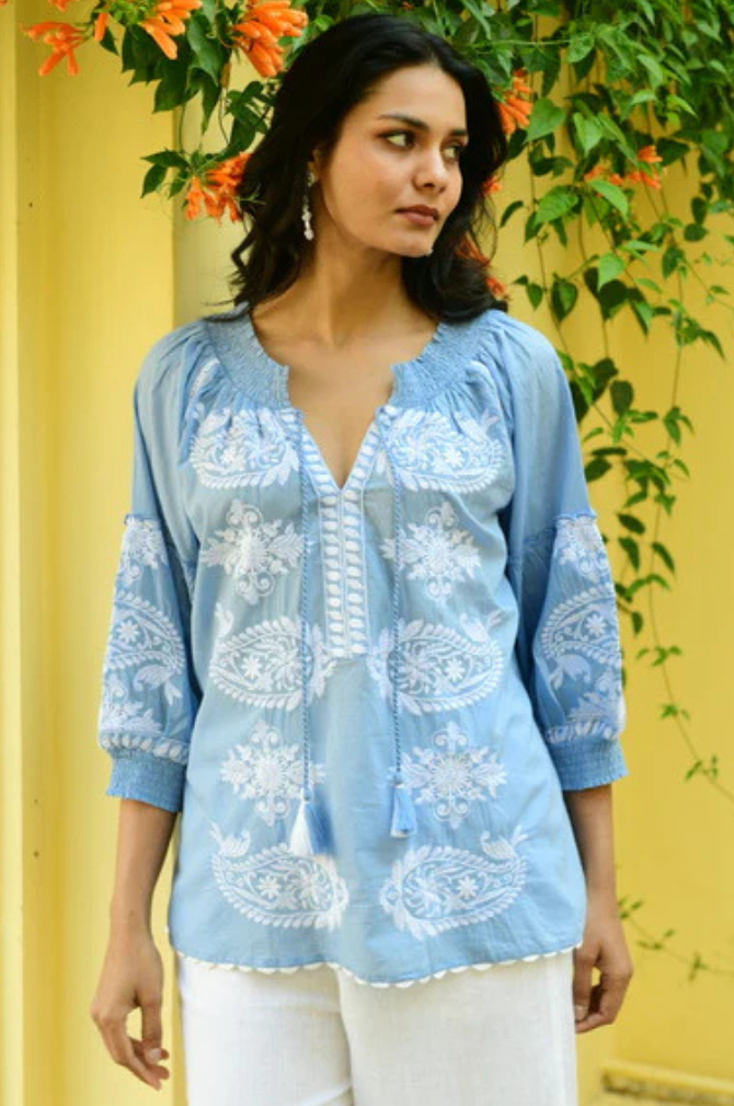 Azure And Indigo - Santorini Blouse - Blue