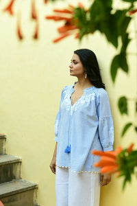 Azure And Indigo - Symi Blouse - Blue