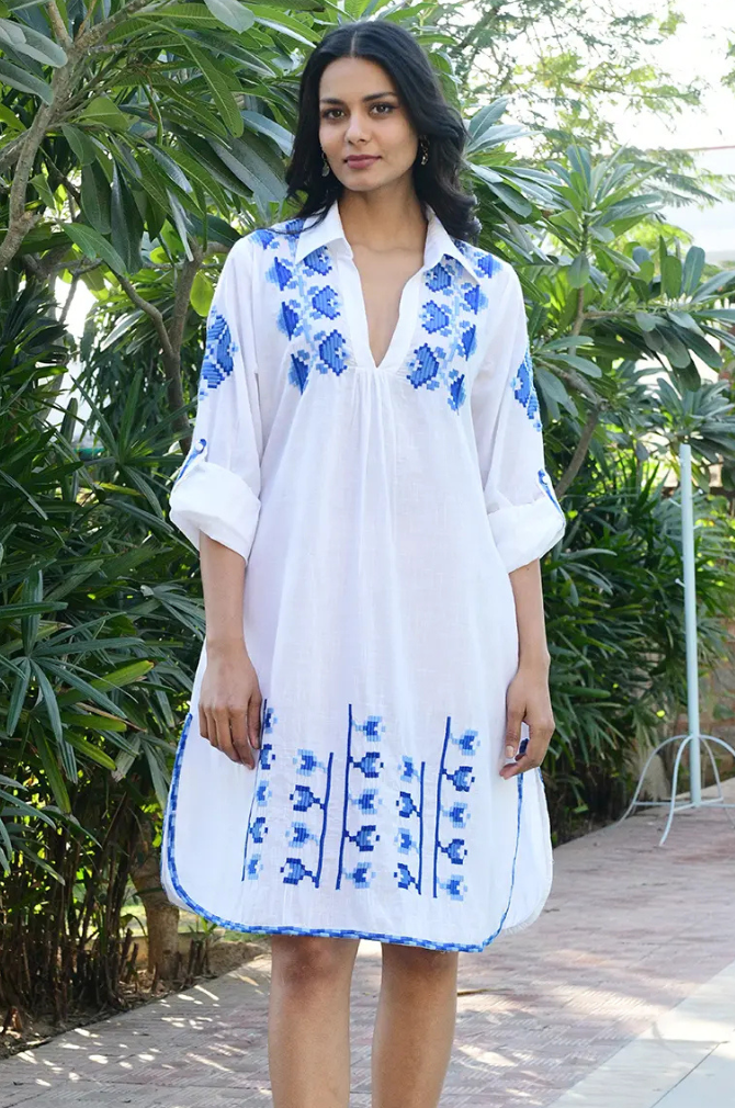 Azure And Indigo - Paros Shirt Dress - Blue