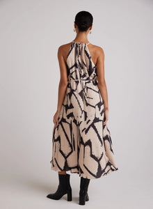 Bella Dahl - Pleated Halter Maxi Dress - Ivory Mosaic Print