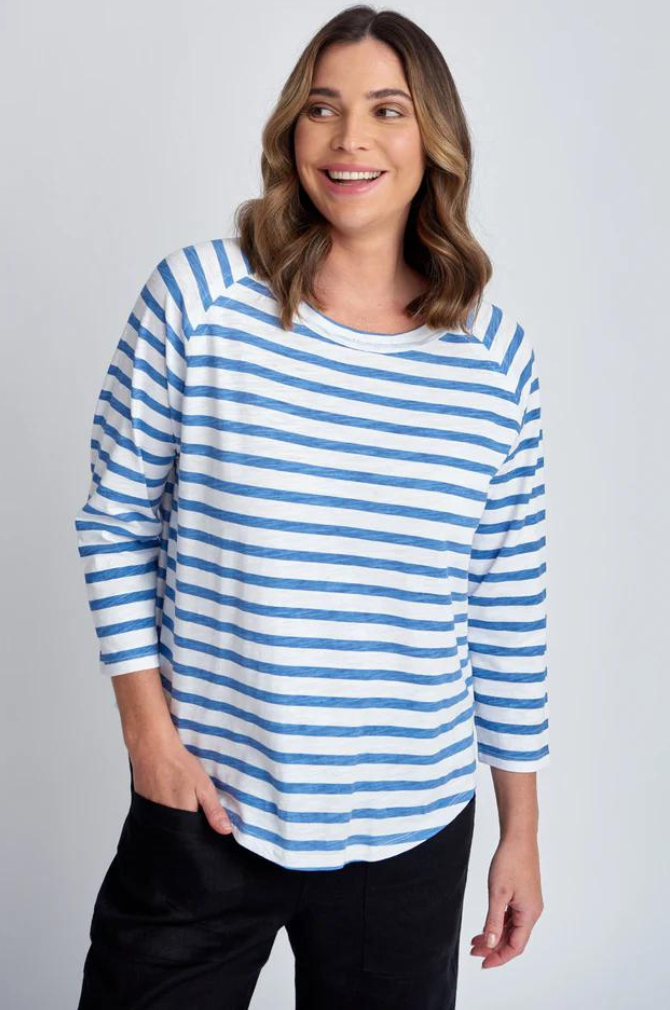 Cloth Paper Scissors - Stripe 3/4 Sleeve Raglan Tee - White/Deep Blue