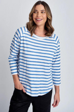 Load image into Gallery viewer, Cloth Paper Scissors - Stripe 3/4 Sleeve Raglan Tee - White/Deep Blue
