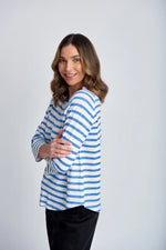 Load image into Gallery viewer, Cloth Paper Scissors - Stripe 3/4 Sleeve Raglan Tee - White/Deep Blue
