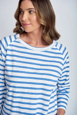 Load image into Gallery viewer, Cloth Paper Scissors - Stripe 3/4 Sleeve Raglan Tee - White/Deep Blue
