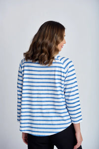 Cloth Paper Scissors - Stripe 3/4 Sleeve Raglan Tee - White/Deep Blue