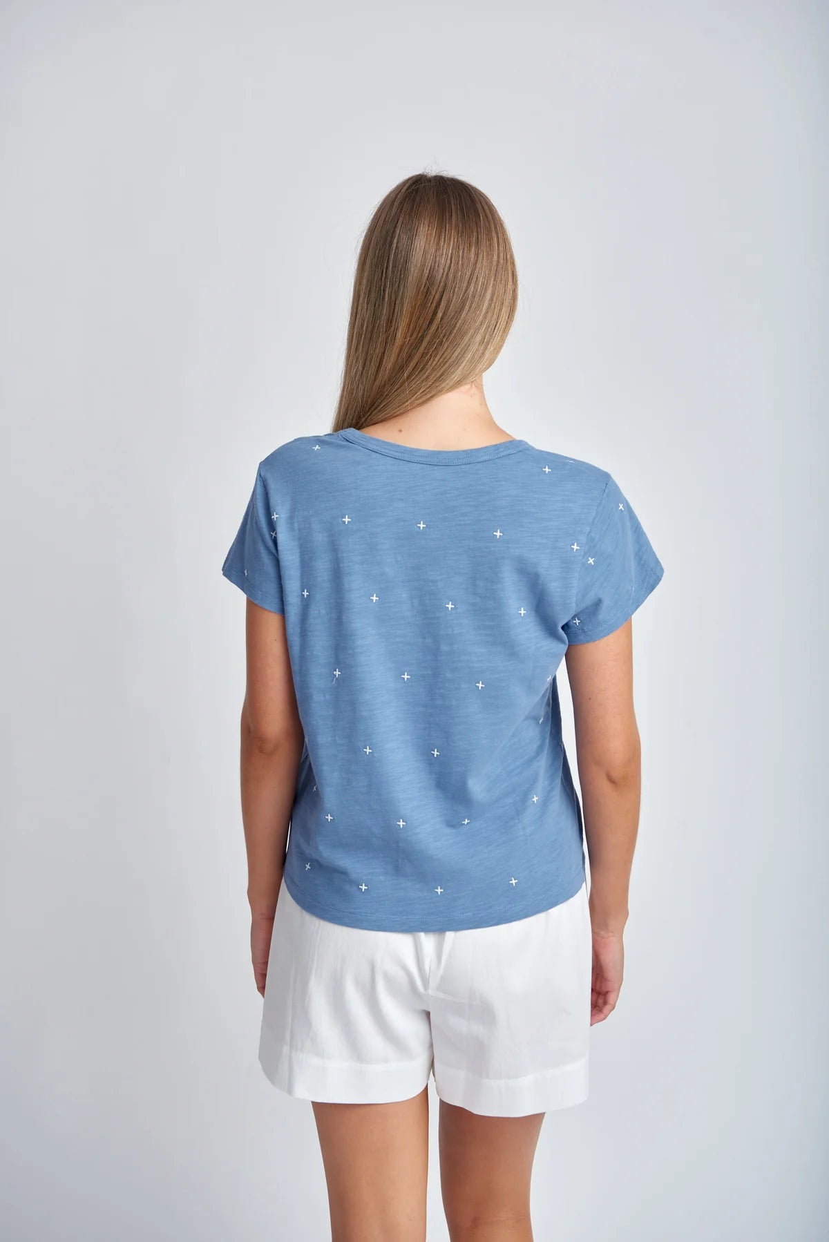 Cloth Paper Scissors - Embroidered Tee - Deep Blue/White