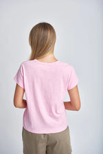 Load image into Gallery viewer, Cloth Paper Scissors - Embroidered Tee - Lolly Pink/White
