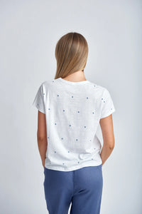 Cloth Paper Scissors - Embroidered Tee - White/Deep Blue