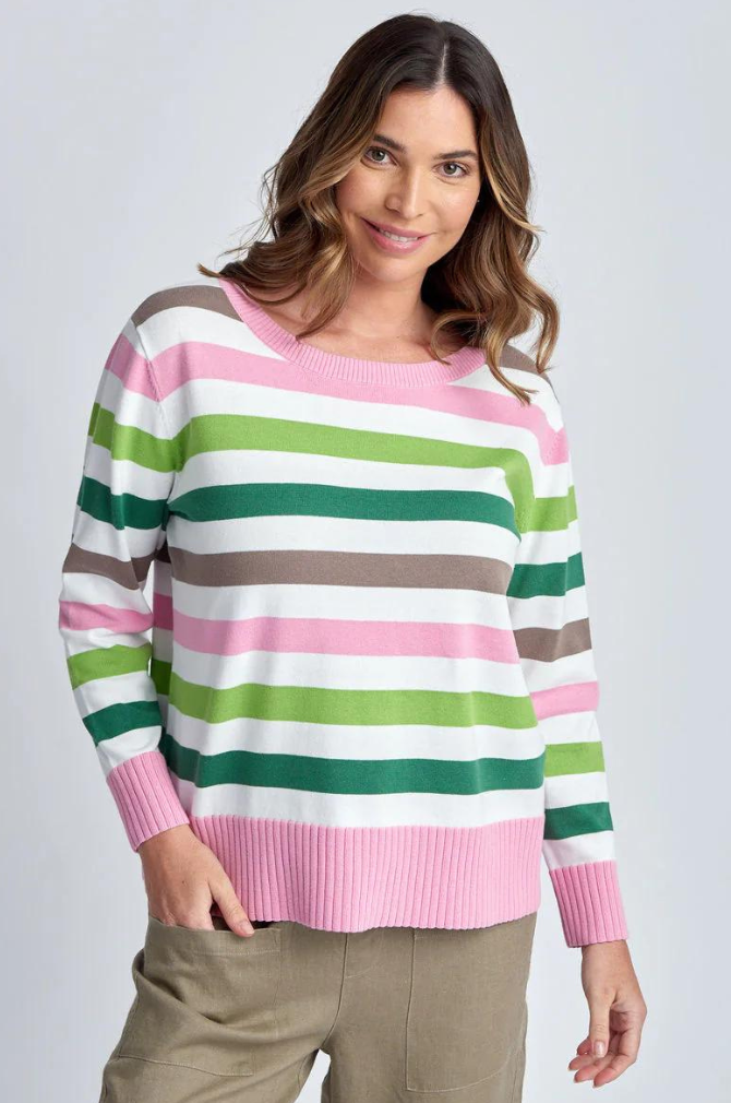 Cloth Paper Scissors - Multi Stripe Jumper - Twig/ White/Pink