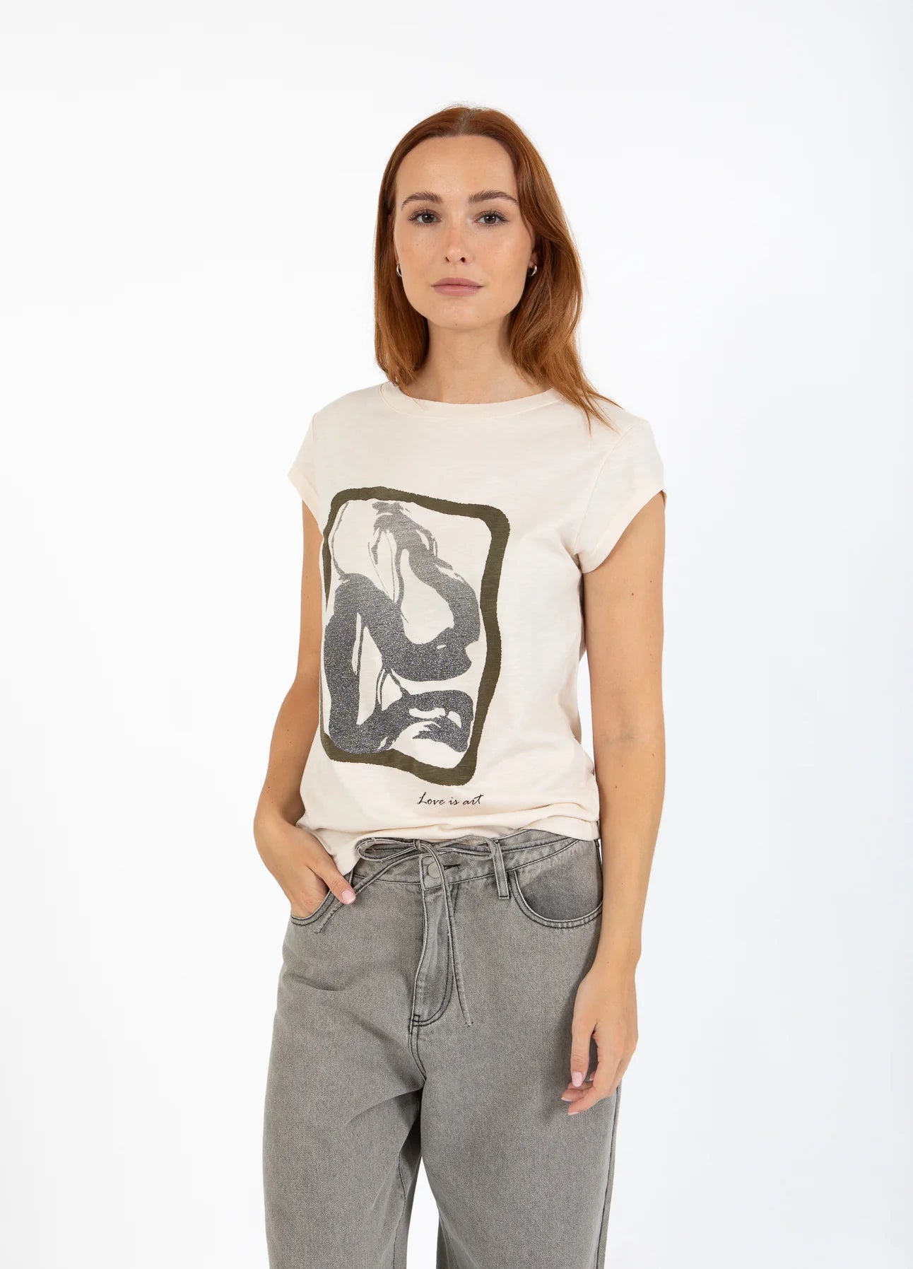 Coster Copenhagen - Heart Art T Shirt Cap Sleeve Love Is Art - Cream