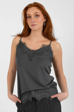 Load image into Gallery viewer, Coster Copenhagen - Heart Rosie Lace Top - Dark Stone Grey
