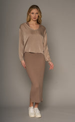 Load image into Gallery viewer, Crossley - Miran V Long Sleeve Silk Top - Camel
