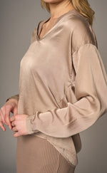 Load image into Gallery viewer, Crossley - Miran V Long Sleeve Silk Top - Camel
