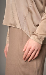 Load image into Gallery viewer, Crossley - Miran V Long Sleeve Silk Top - Camel
