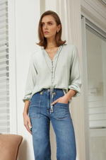 Load image into Gallery viewer, Dricoper - Sofia Sage Green Blouse
