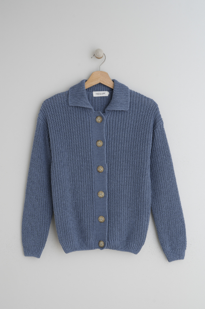 Indi And Cold - Classic Buttoned Collar Cardigan - Sky Blue