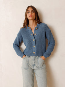 Indi And Cold - Classic Buttoned Collar Cardigan - Sky Blue