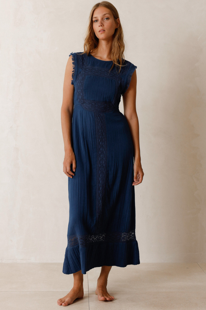 Indi And Cold - Double Gauze Open Back Dress - Indigo