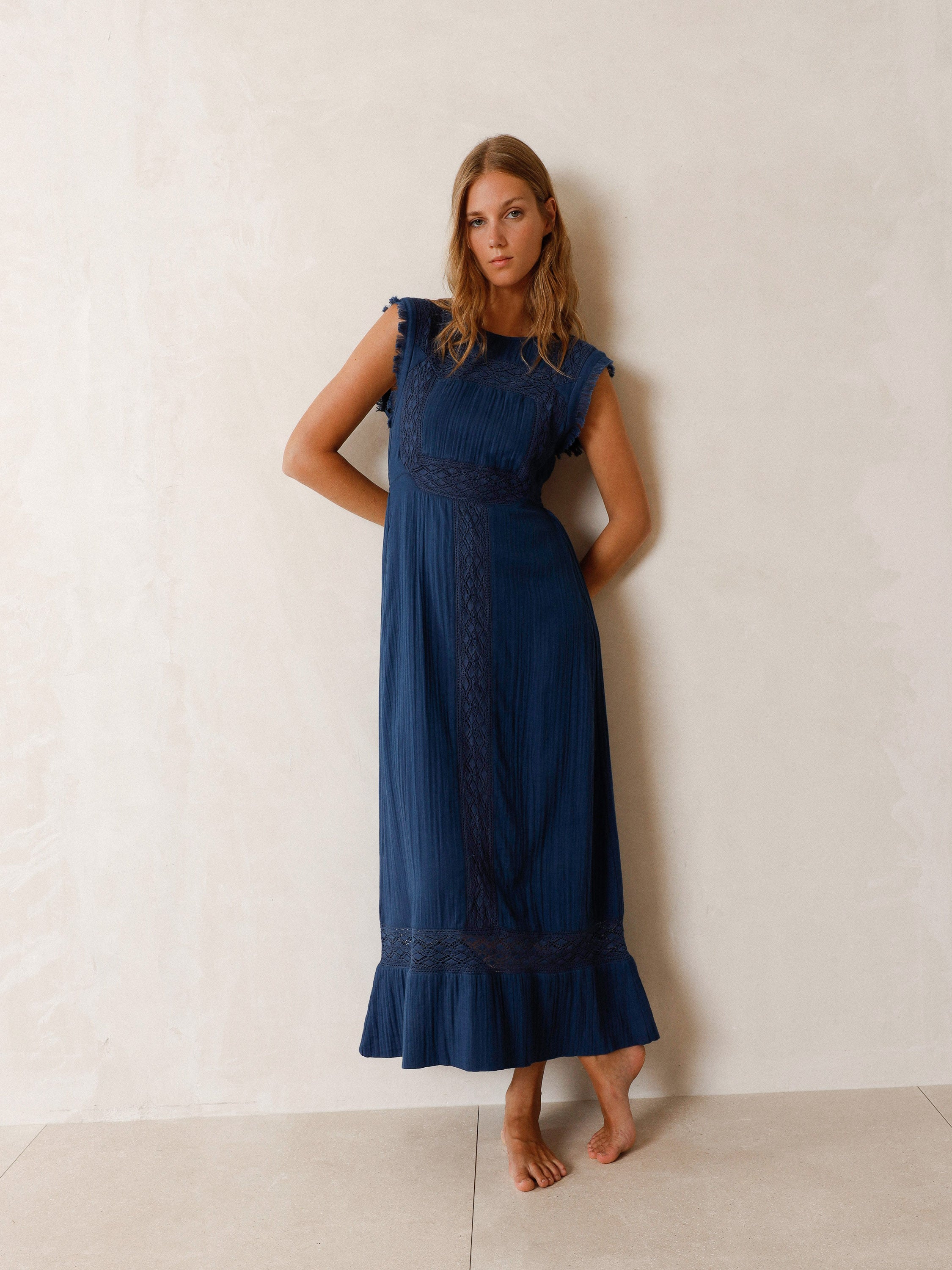 Indi And Cold - Double Gauze Open Back Dress - Indigo