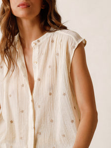 Indi And Cold - Embroidered Crepe Gauze Shirt - Ecru