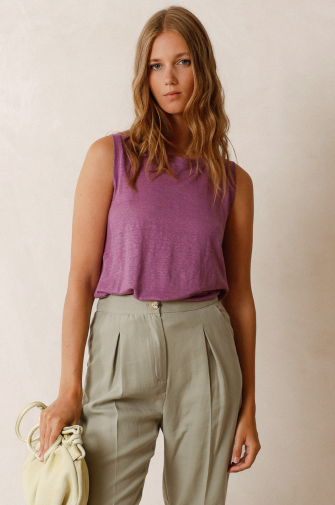 Indi And Cold - Linen Knitted Singlet - Lavender