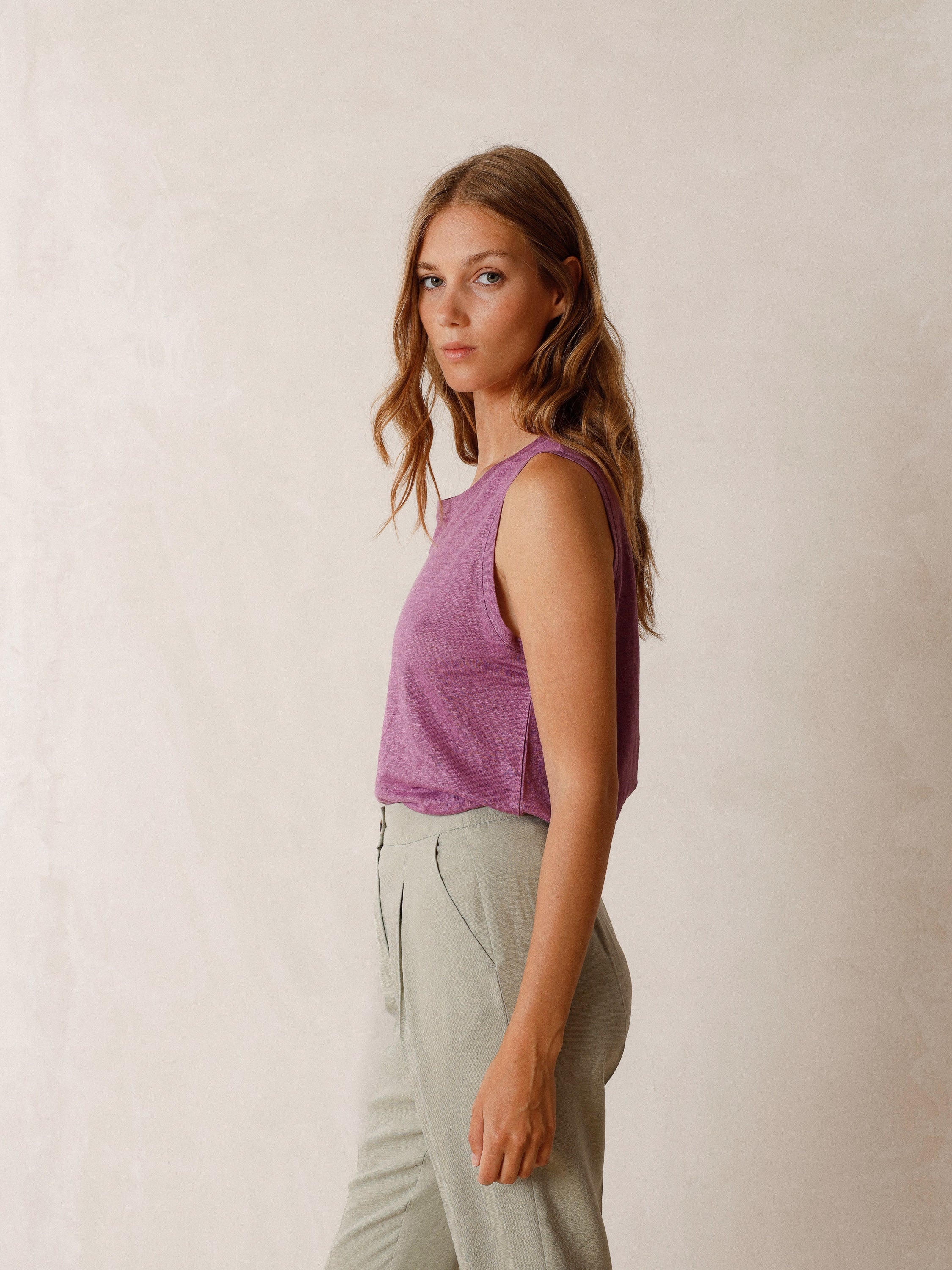 Indi And Cold - Linen Knitted Singlet - Lavender