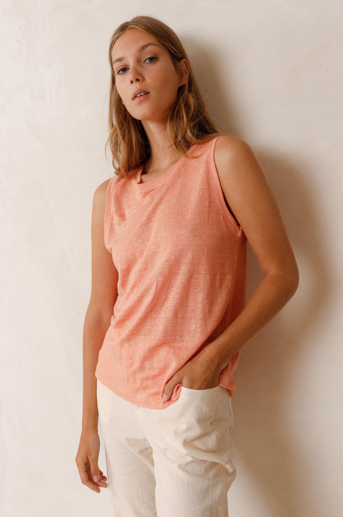 Indi And Cold - Linen Knitted Singlet - Peach