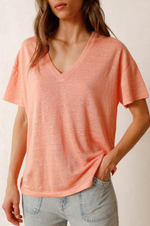 Load image into Gallery viewer, Indi And Cold - Linen Mix V-Neck Tee - Peach
