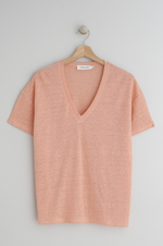 Load image into Gallery viewer, Indi And Cold - Linen Mix V-Neck Tee - Peach
