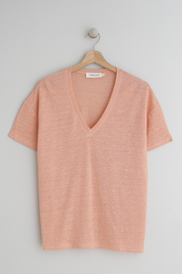 Indi And Cold - Linen Mix V-Neck Tee - Peach