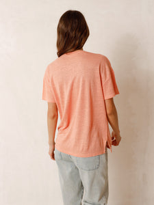 Indi And Cold - Linen Mix V-Neck Tee - Peach