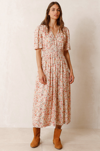 Indi And Cold - Luise Floral Midi Dress - Peach