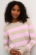 Load image into Gallery viewer, Kaffe - KAlizza Striped Knit Pullover - Feather Grey Mesarose Stripe
