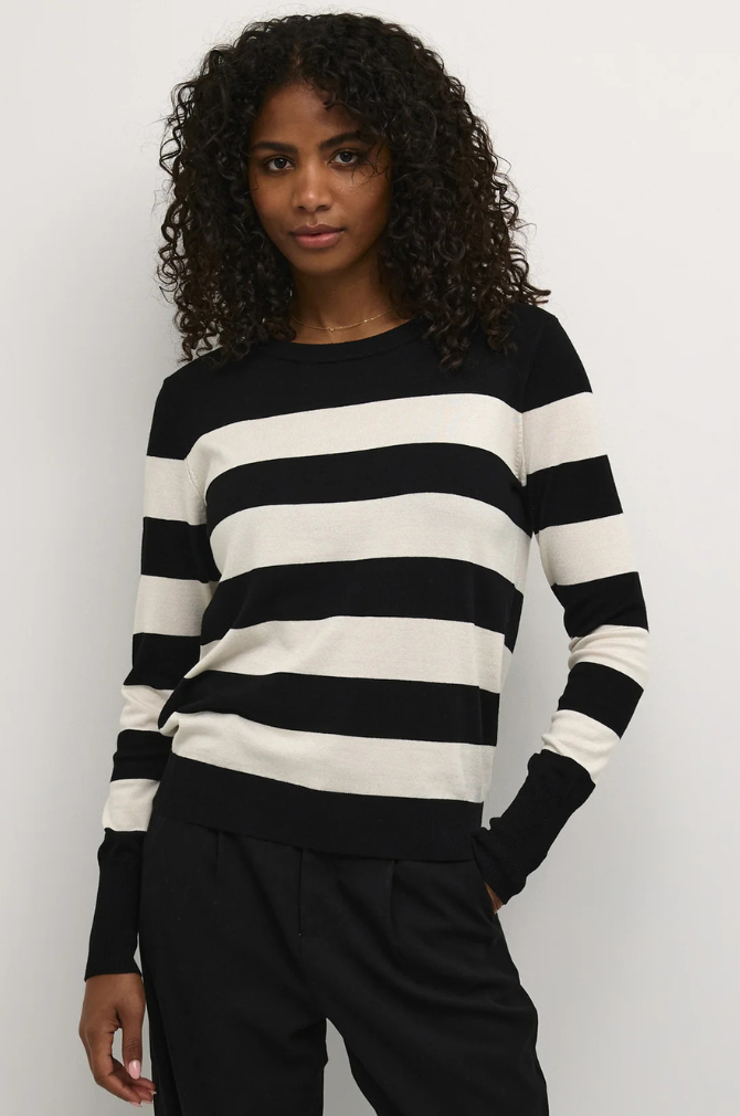 Kaffe - KAlizza Striped Knit Pullover - Black Turtledove Stripe