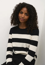 Load image into Gallery viewer, Kaffe - KAlizza Striped Knit Pullover - Black Turtledove Stripe
