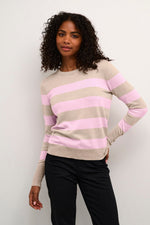 Load image into Gallery viewer, Kaffe - KAlizza Striped Knit Pullover - Feather Grey Mesarose Stripe
