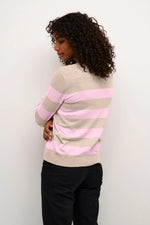 Load image into Gallery viewer, Kaffe - KAlizza Striped Knit Pullover - Feather Grey Mesarose Stripe
