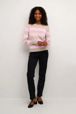 Load image into Gallery viewer, Kaffe - KAlizza Striped Knit Pullover - Feather Grey Mesarose Stripe
