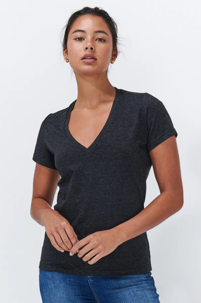 Kireina - Veronica V Neck Tee - Black Marle