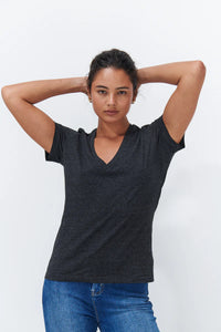 Kireina - Veronica V Neck Tee - Black Marle