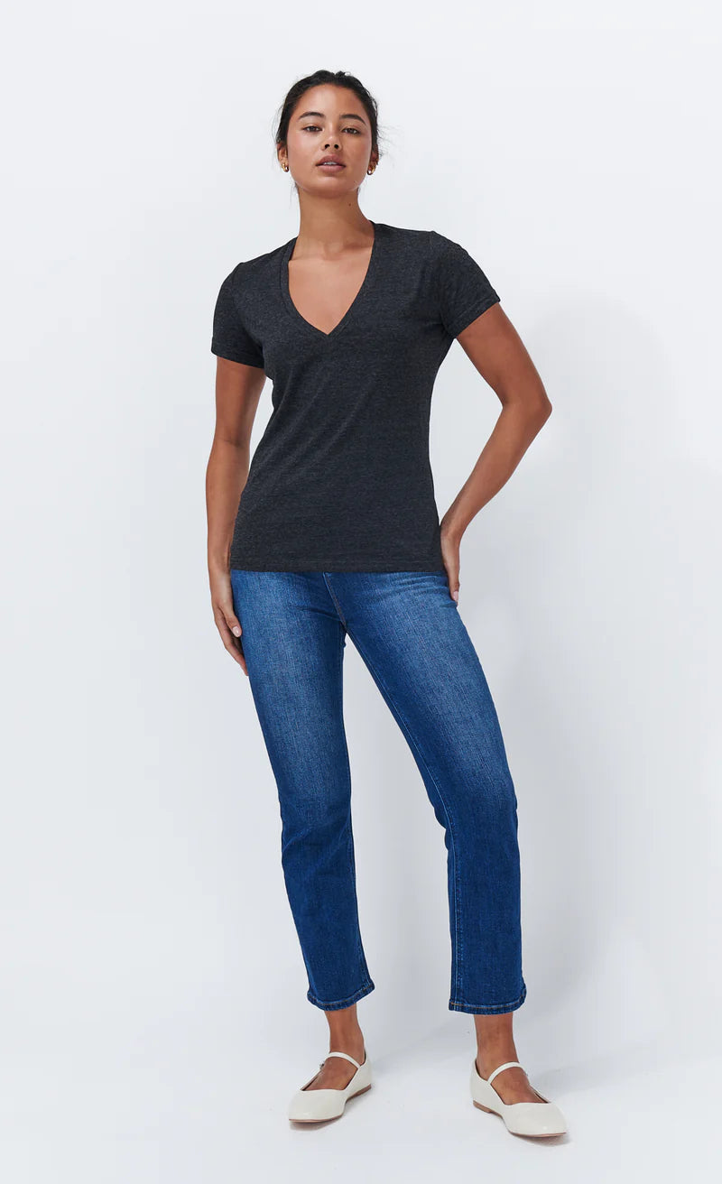 Kireina - Veronica V Neck Tee - Black Marle