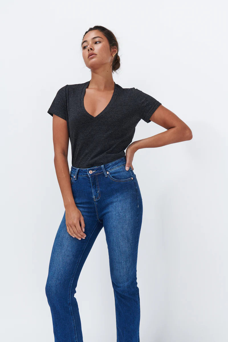 Kireina - Veronica V Neck Tee - Black Marle