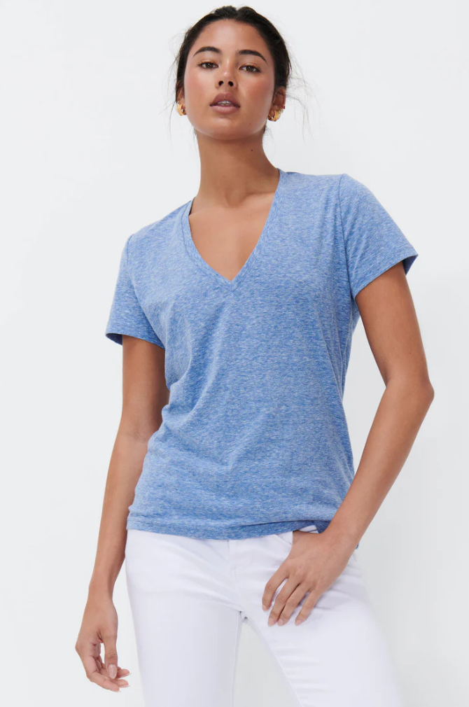 Kireina - Veronica V Neck Tee - Denim Blue Marl