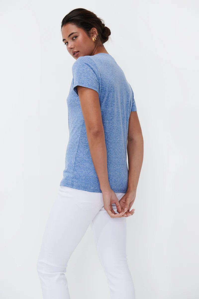 Kireina - Veronica V Neck Tee - Denim Blue Marl