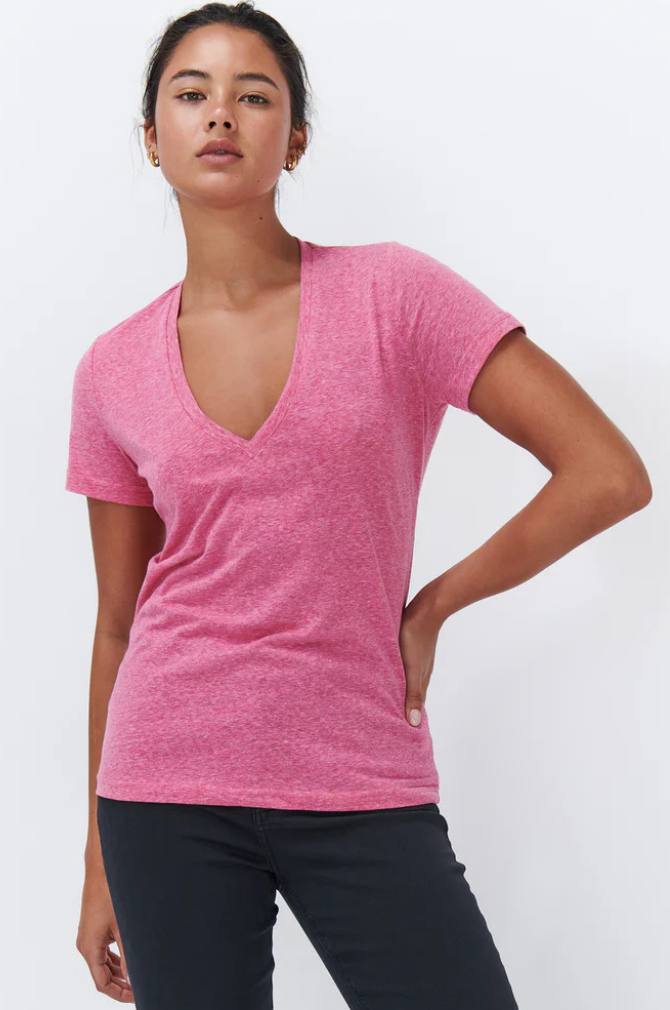 Kireina - Veronica Vee Neck Tee - Raspberry Marle