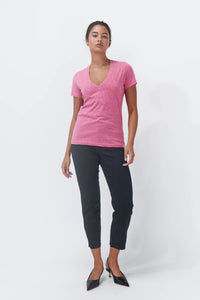 Kireina - Veronica Vee Neck Tee - Raspberry Marle