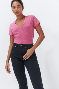 Kireina - Veronica Vee Neck Tee - Raspberry Marle