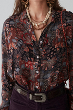 Load image into Gallery viewer, Maison Hotel - Kahlo Blouse - Jawaian Sunset Cobalto
